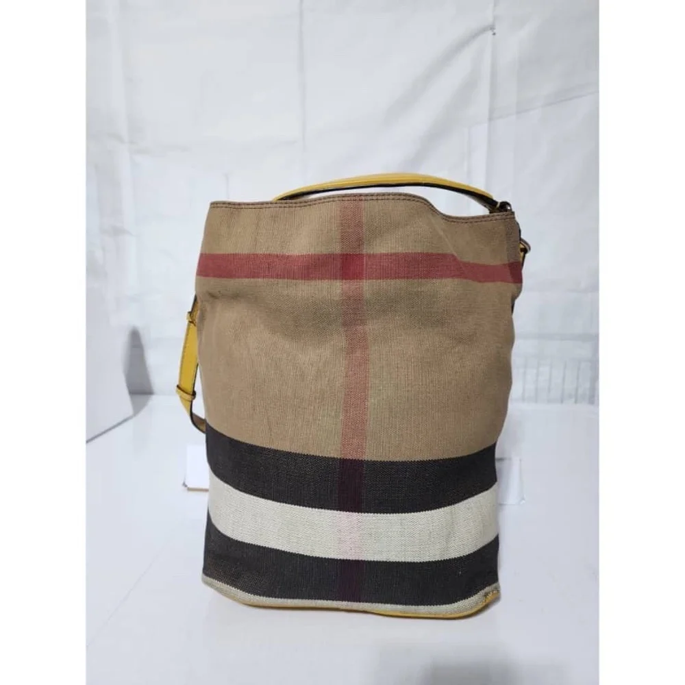 Authentic BURBERRY Canvas Mega Check Medium Ashby Hobo Saddle Bag Yellow/Beige